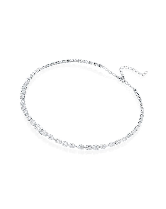 18K White Gold Diamond Necklace with Mixed Cuts