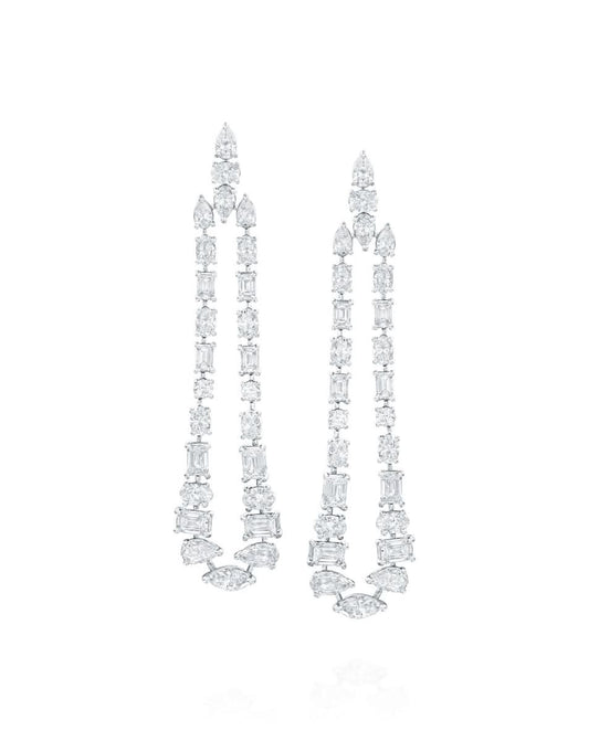 Long Diamond Earrings with Mixed Cuts
