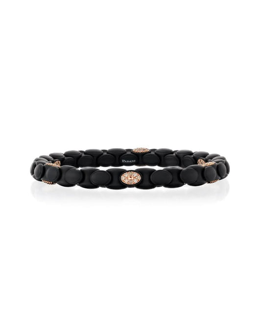 צמיד Anacondino מקרמיקה שחורה עם 6 אלמנטים מזהב ורוד