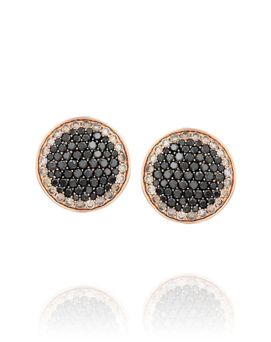 Red Gold Earrings Set With Black Diamonds