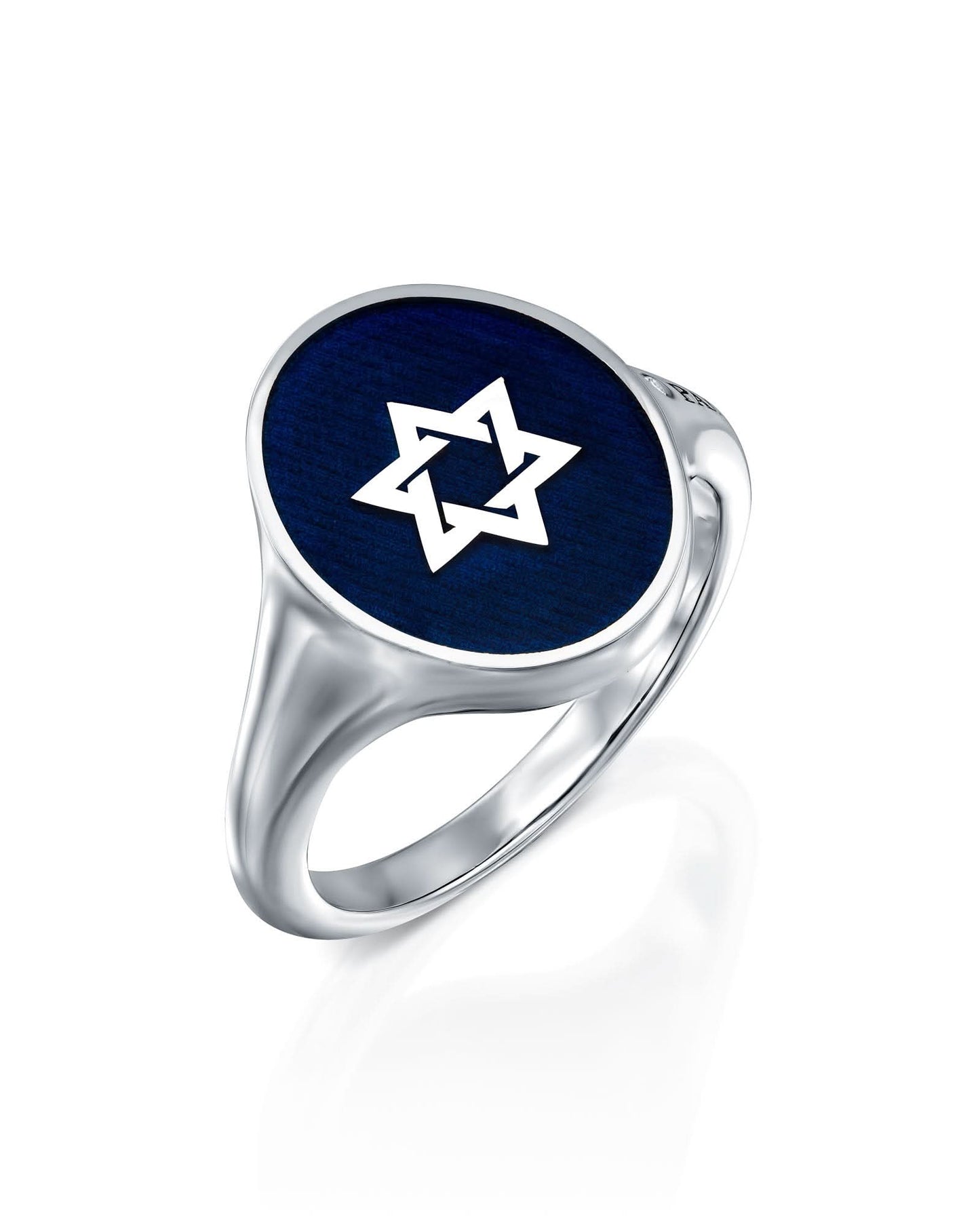 טבעת חותם מגן דוד אמייל כחול - L