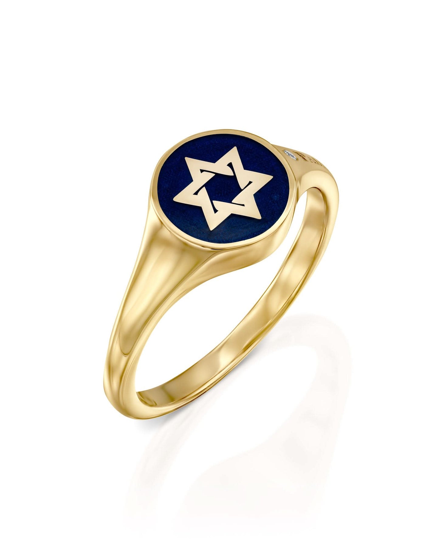 טבעת חותם מגן דוד אמייל כחול - S