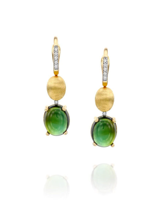 Yellow Gold and Green Tourmaline Drop Earrings - LARGE