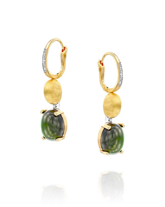 Yellow Gold and Green Tourmaline Drop Earrings - LARGE