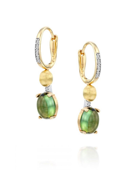 Yellow Gold and Green Tourmaline Drop Earrings - SMALL