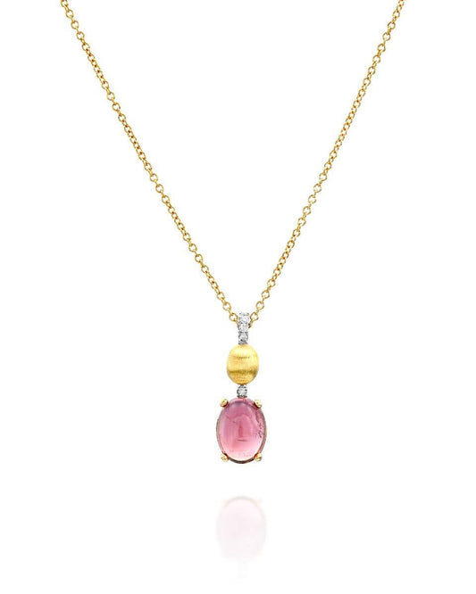 Yellow Gold Necklace with Pink Tourmaline and Diamond Pendant - Small