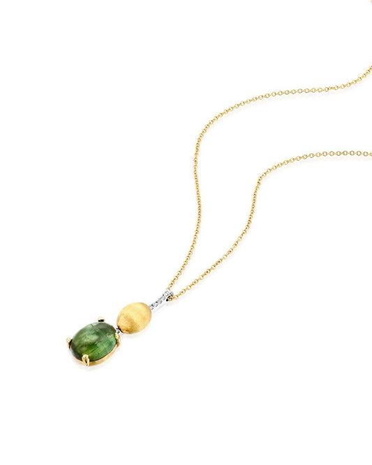 Yellow Gold Necklace with Green Tourmaline and Diamond Pendant - LARGE