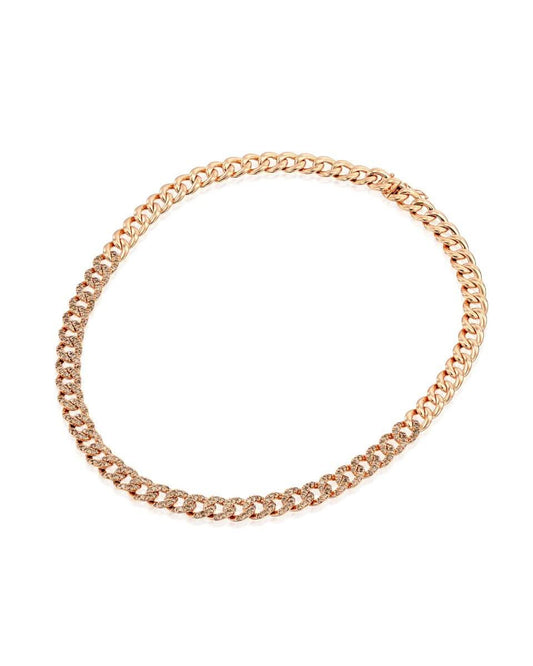 Half Studded Brown Diamonds Panzer Link Necklace