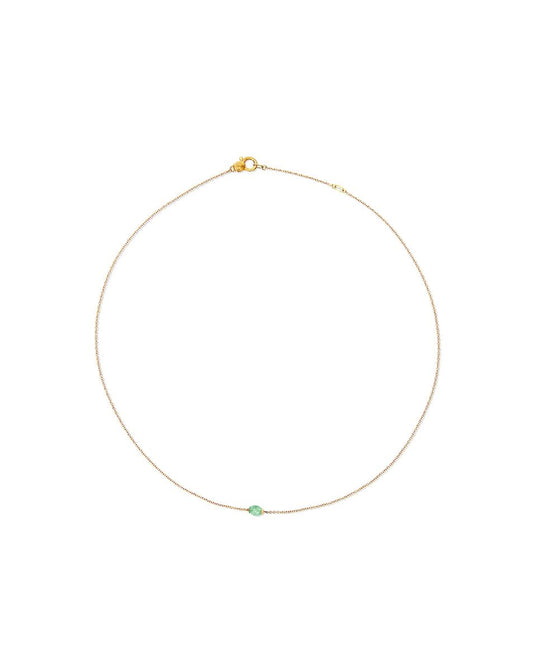 Delicate Yellow Gold Chain Necklace with Single Green Aventurine Gem