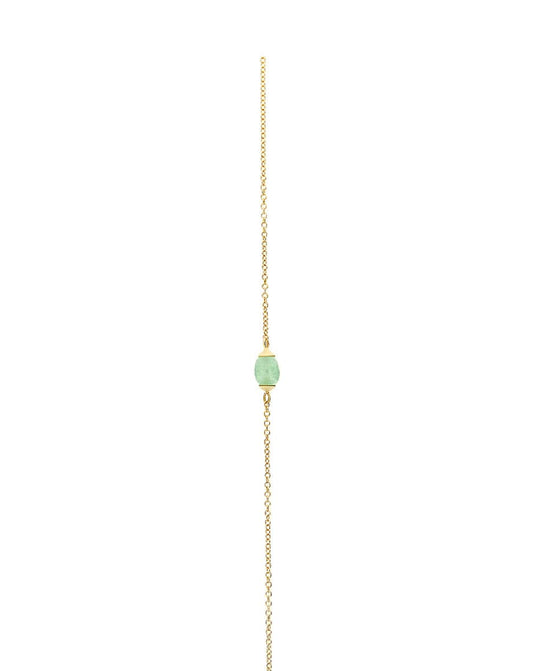 Delicate Yellow Gold Chain Necklace with Single Green Aventurine Gem