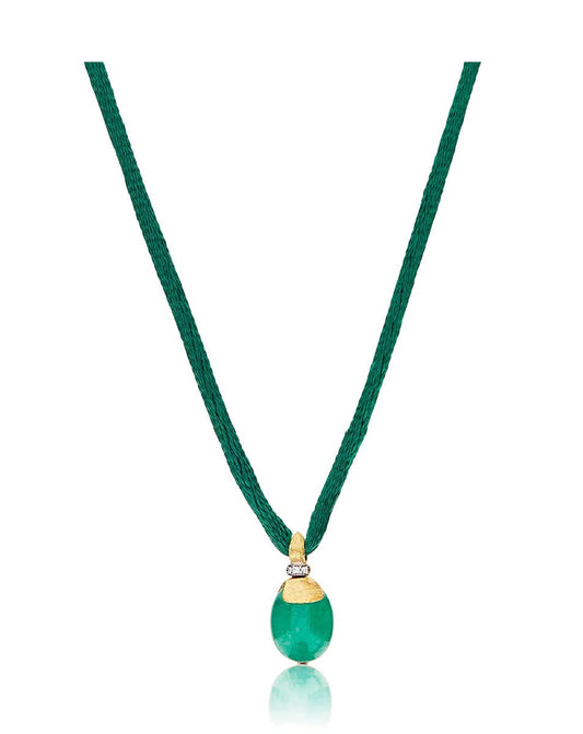 Yellow Gold Pendant Necklace with Green Aventurine and Diamond Details - SMALL