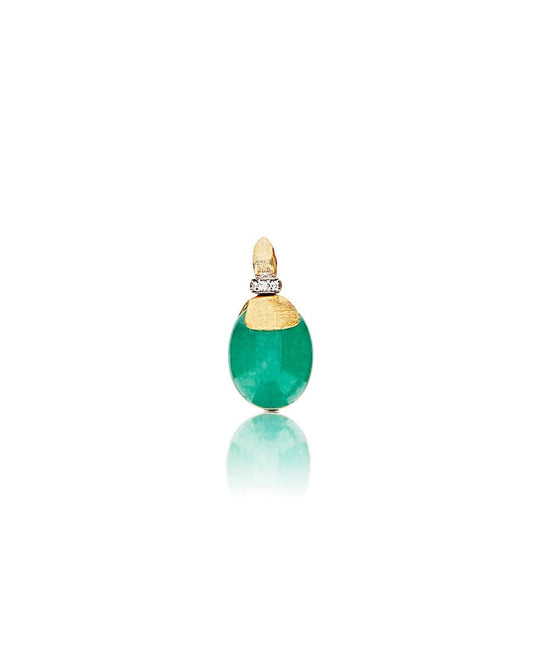 Yellow Gold Pendant Necklace with Green Aventurine and Diamond Details - SMALL