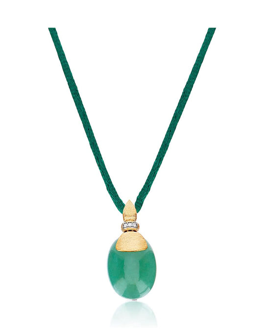 Yellow Gold Pendant Necklace with Green Aventurine and Diamond Details - LARGE