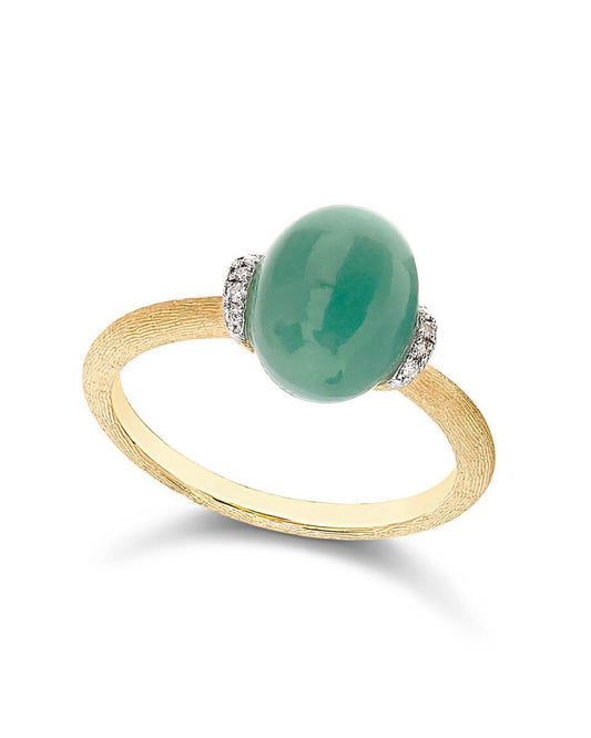 Yellow Gold Ring Featuring a Bold Green Aventurine and Diamond Details- SMALL