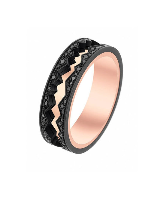 Akillis ring set with diamonds combined with rose gold and DLC