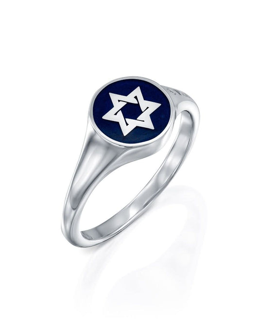 טבעת חותם מגן דוד אמייל כחול - S