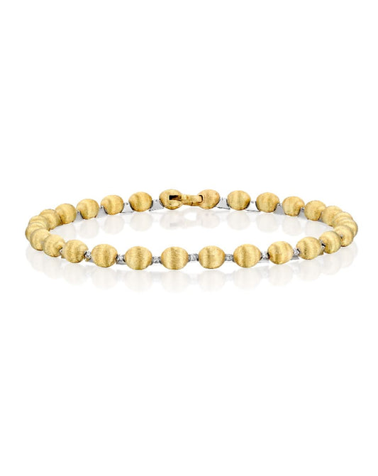 Yellow Gold Oval Bead Bracelet with Diamond Accents