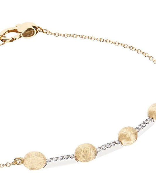 Yellow Gold Chain Bracelet with Beads and a Diamond Bars