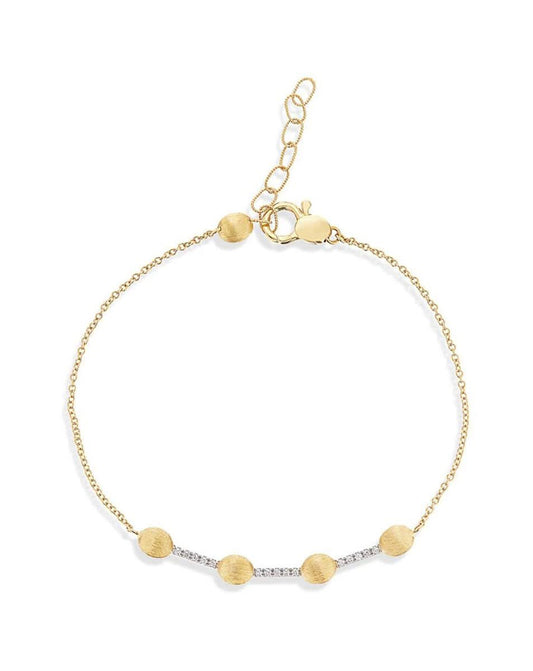 Yellow Gold Chain Bracelet with Beads and a Diamond Bars